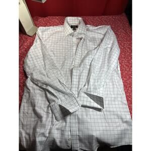 Tasso Elba Dress Shirt Mens Medium Button-Up White Plaid Long Sleeves Cotton V2